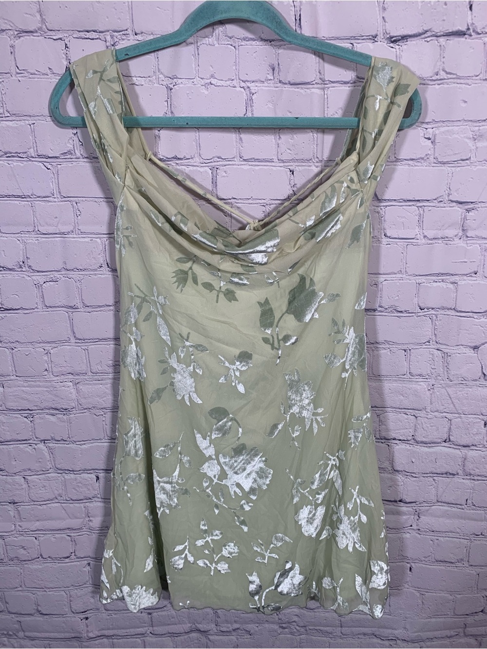 Hello Molly Womens Velvet Burnout Floral Sleeveless Mini Dress Sage Sz 8 NWT